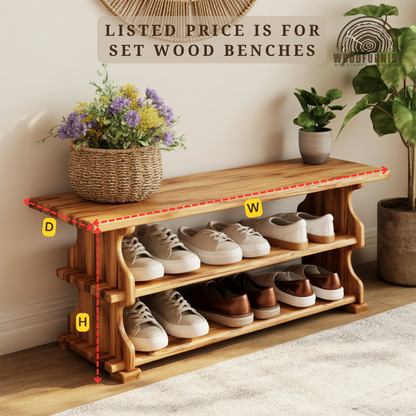 Solid Wood Shoe Bench – Functional Entryway Storage with Timeless Natural Warmth
