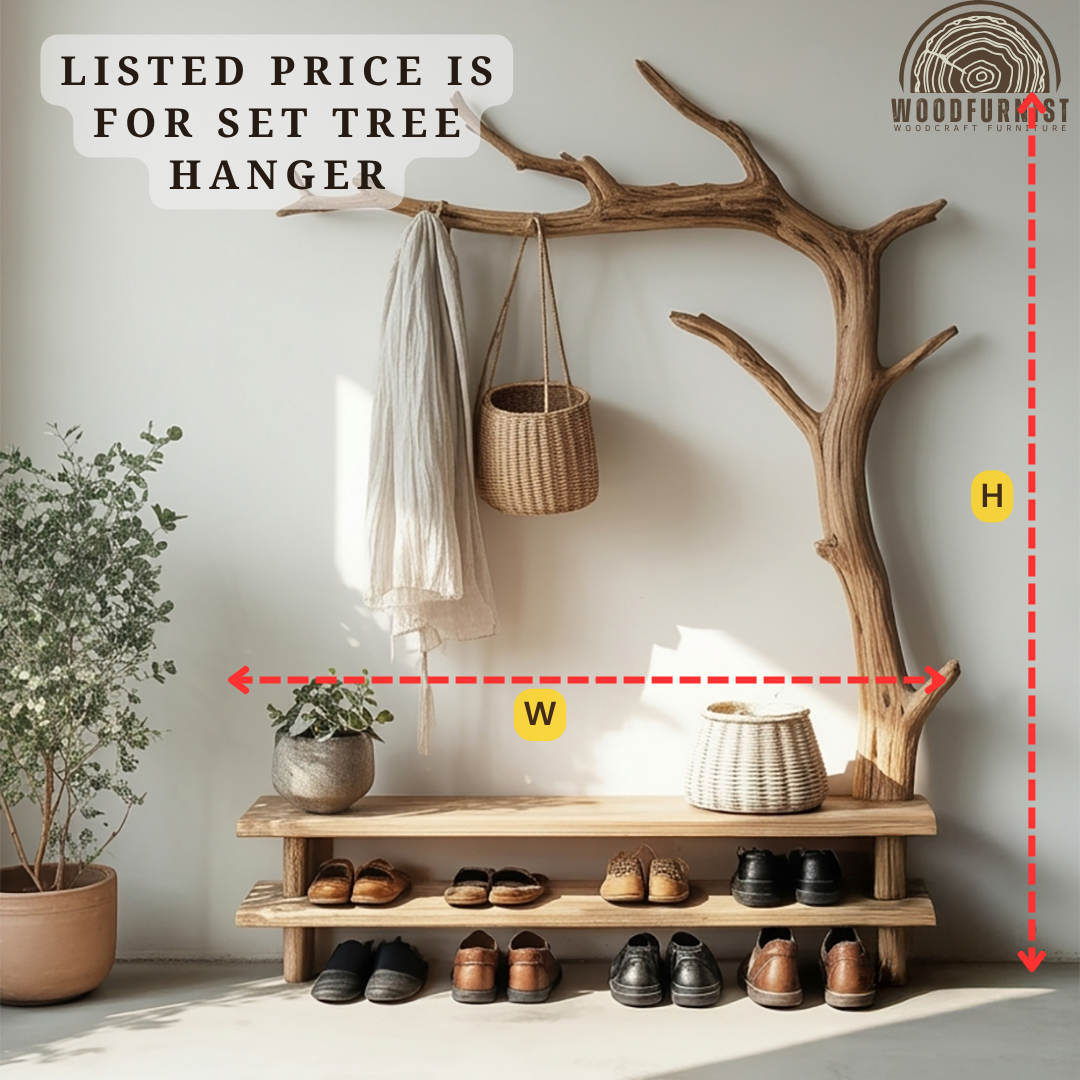 Solid Wood Coat Hanger Stand Coat Rack With Shelf Decorative Hooks