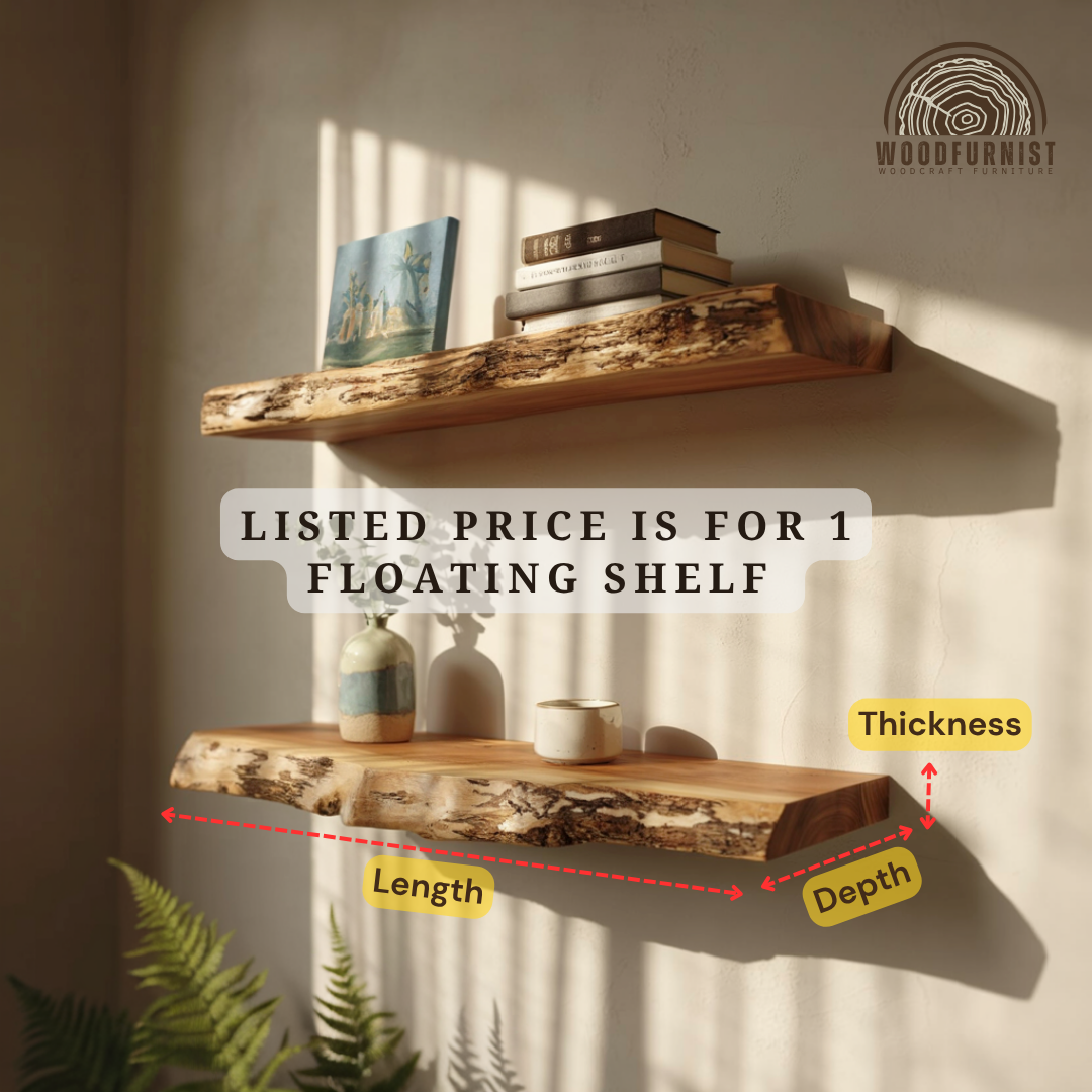 Live Edge Floating Shelves – Handmade Solid Wood Wall Shelves – Rustic Natural Home Decor by Woodfurnist WFNED0115