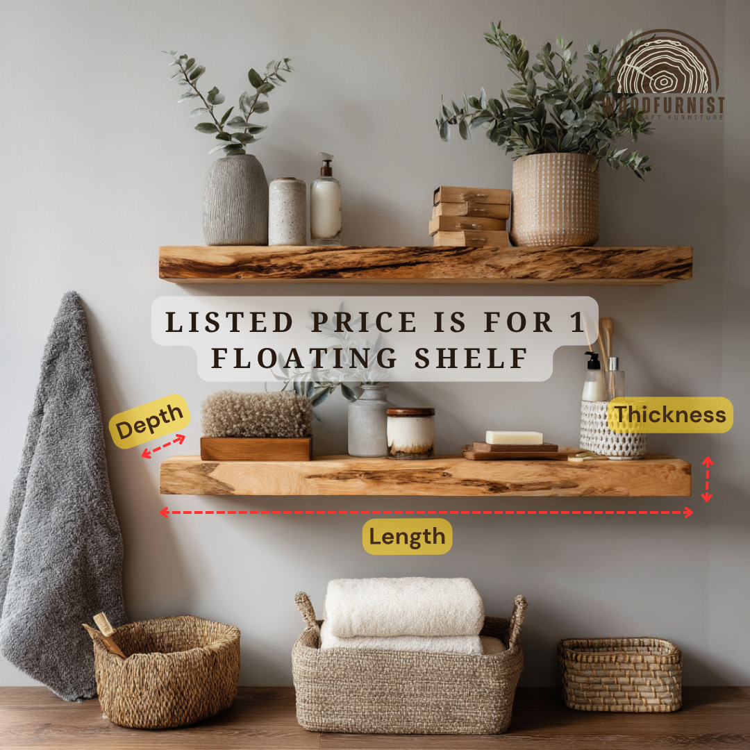 Live Edge Floating Shelves – Handmade Solid Wood Wall Shelves – Rustic Bathroom or Home Decor by Woodfurnist WFNED0116