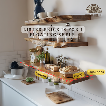 Rustic Floating Wood Shelves for Wall – Handmade Live Edge Storage & Display Shelf WFNED0155
