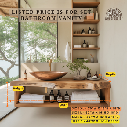 Floating Bathroom Vanity with Open Shelf – Solid Wood Wall Mounted Vanity with Storage