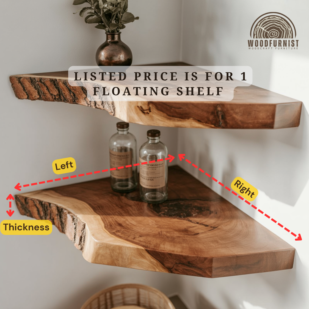 Handcrafted Rustic Corner Floating Wooden Shelf | Natural Live Edge Wall Shelf for Home Decor WFNED0105