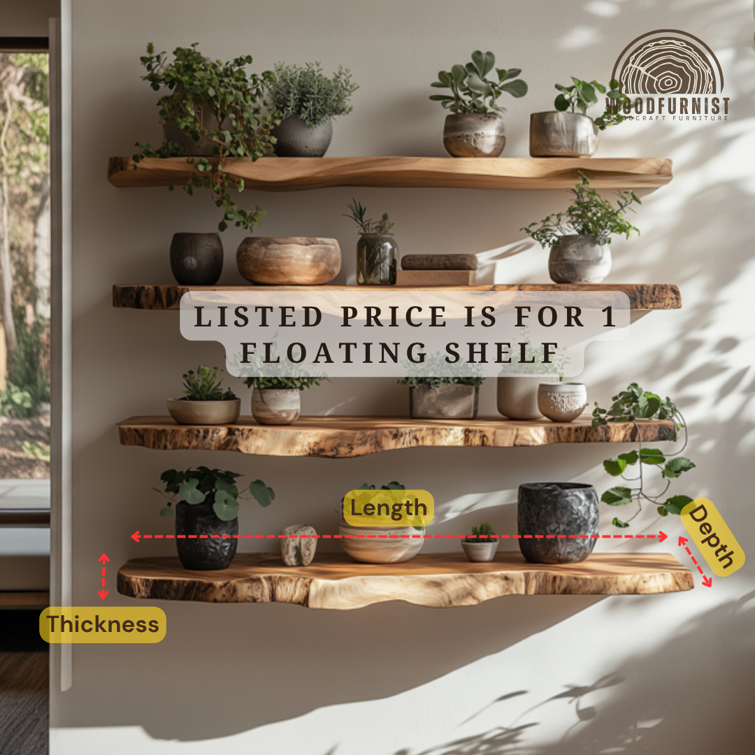 Solid Wood Live Edge Floating Shelves – Handmade Rustic Wall Display – Natural Home Interior Decor WFNED0106