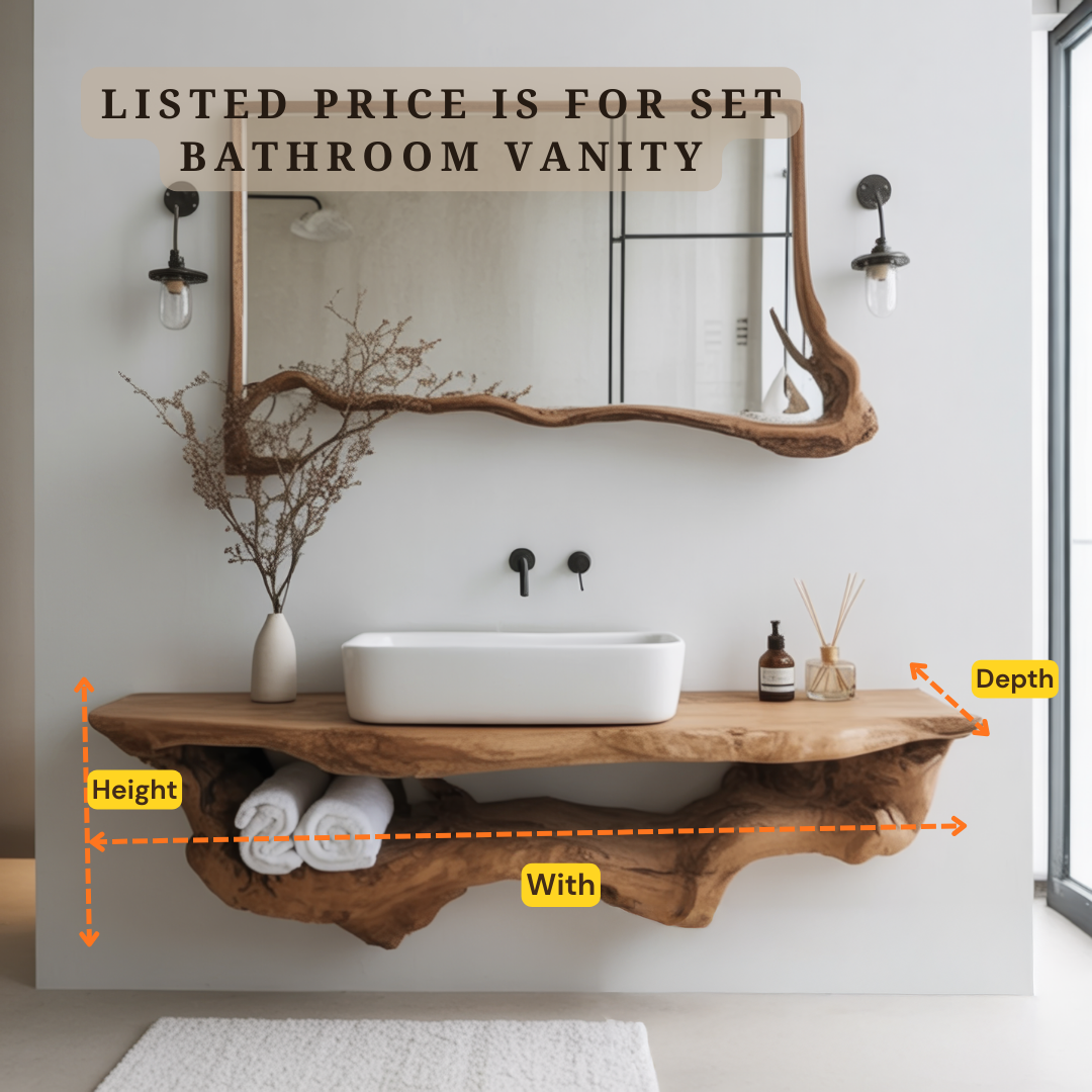 Live Edge Bathroom Vanity with Shelf – Solid Wood Floating Sink Counter with Storage WFNVA0001