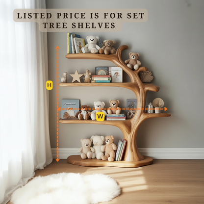 Solid Wood Tree Bookshelf – Minimalist Kids Display with Natural Warmth