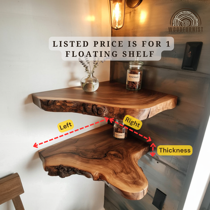 Corner Floating Wooden Shelf – Live Edge Solid Wood Corner Shelf for Rustic Home & Bathroom Decor WFNED0125