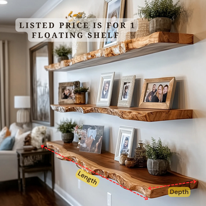 Live Edge Floating Shelves – Solid Wood Wall-Mounted Shelves for Rustic Home Decor WFNVA0022