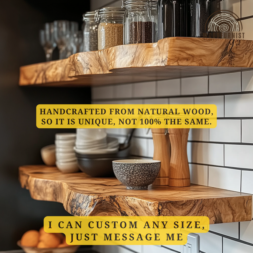 Rustic Live Edge Floating Shelves – Handmade Solid Wood Wall Shelves WFNED0030