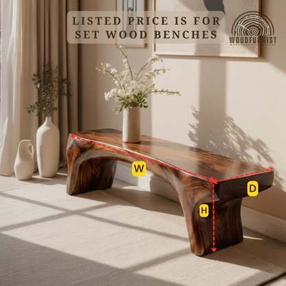 Live Edge Solid Wood Organic Bench - Handcrafted Natural Console Bench