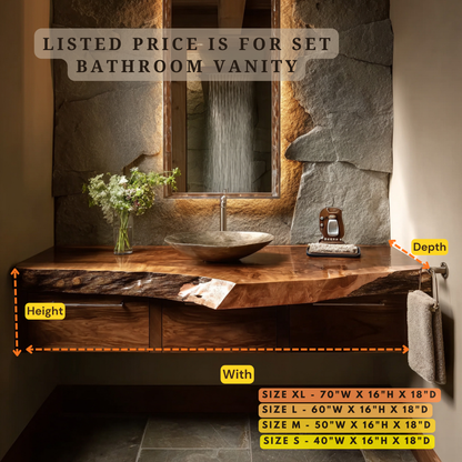 Statement Floating Bathroom Vanity – Natural Wood Live Edge Vanity for Luxury Bathroom