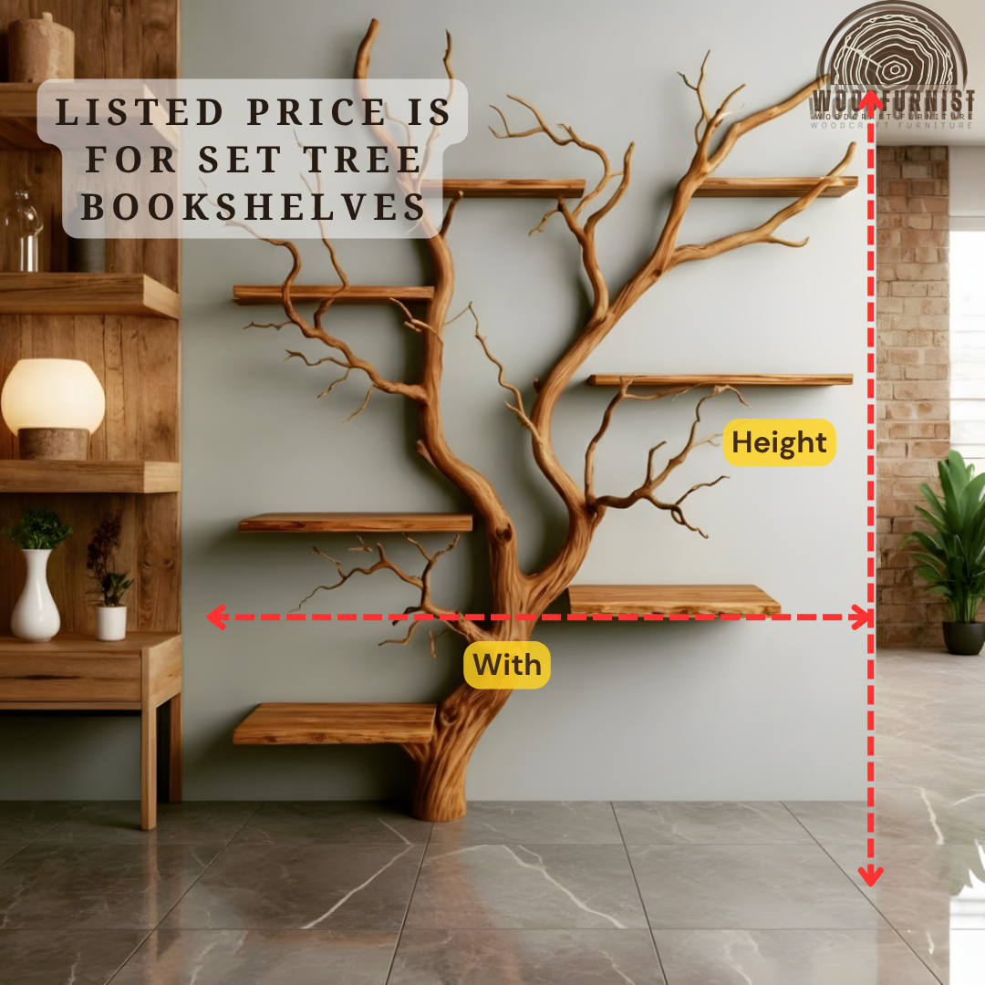 Artisan Tree Bookshelf – Sculptural Solid Wood Branch Shelf Unit