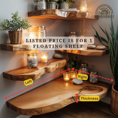 Corner Floating Wooden Shelf for Plants & Candles – Natural Solid Wood WFNED0136