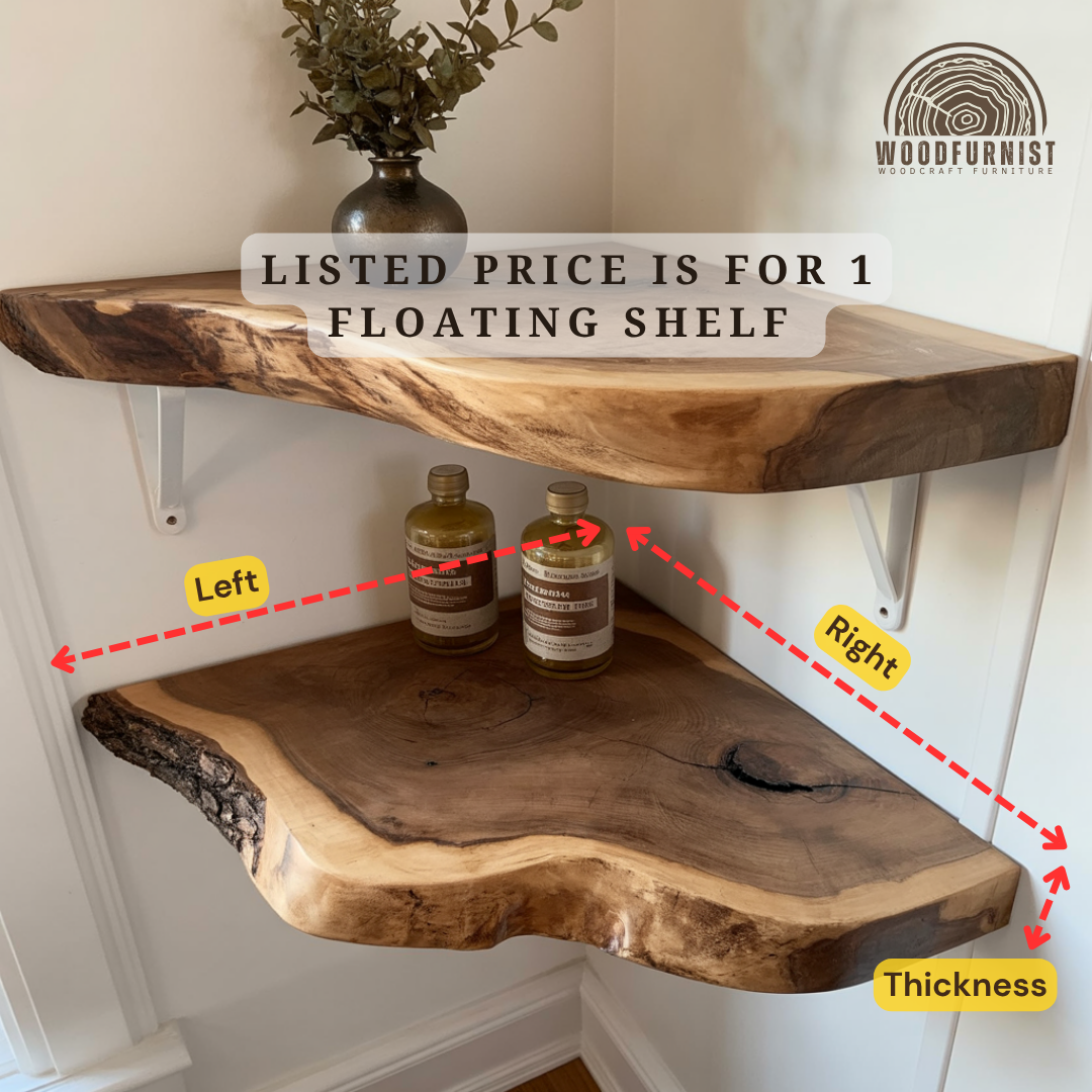 Corner Floating Wooden Shelf – Live Edge Solid Wood Corner Shelf for Bathroom, Kitchen & Home Decor WFNED0124