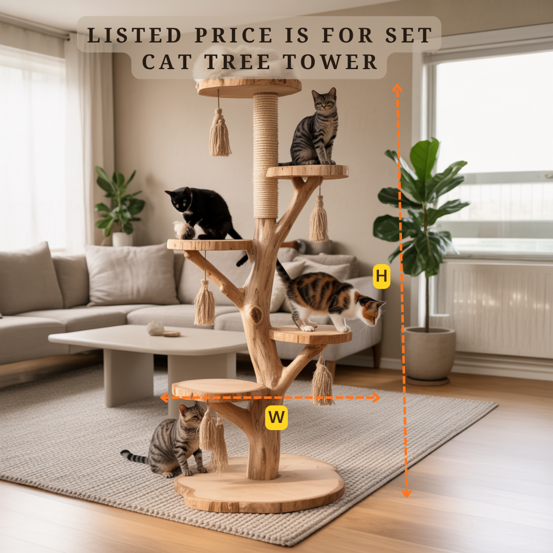Handmade Wooden Cat Tree Modern Large Climbing Tree Unique