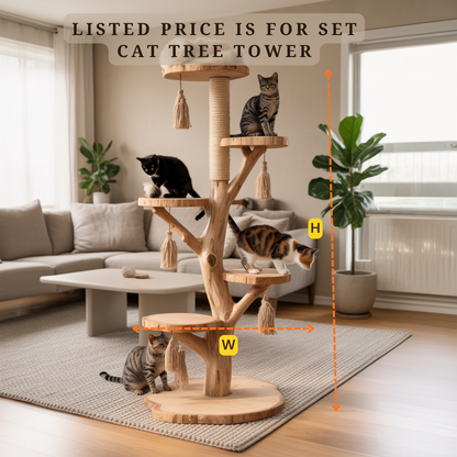 Handmade Wooden Cat Tree Modern Large Climbing Tree Unique
