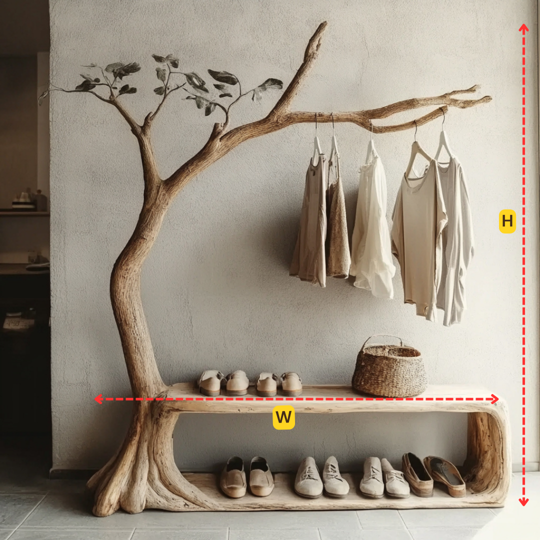 Handcrafted Tree Hanger With Bench Solid Wood Branch Clothing Rack For Entryway Bedroom