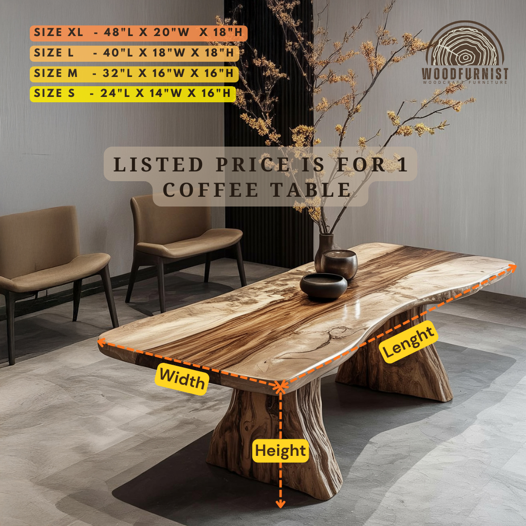 Luxury Natural Wood Coffee Table – Live Edge Slab Table, Handcrafted Statement Furniture WFNED0162