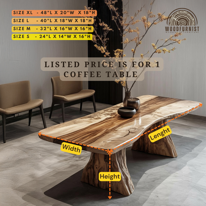 Luxury Natural Wood Coffee Table – Live Edge Slab Table, Handcrafted Statement Furniture WFNED0162