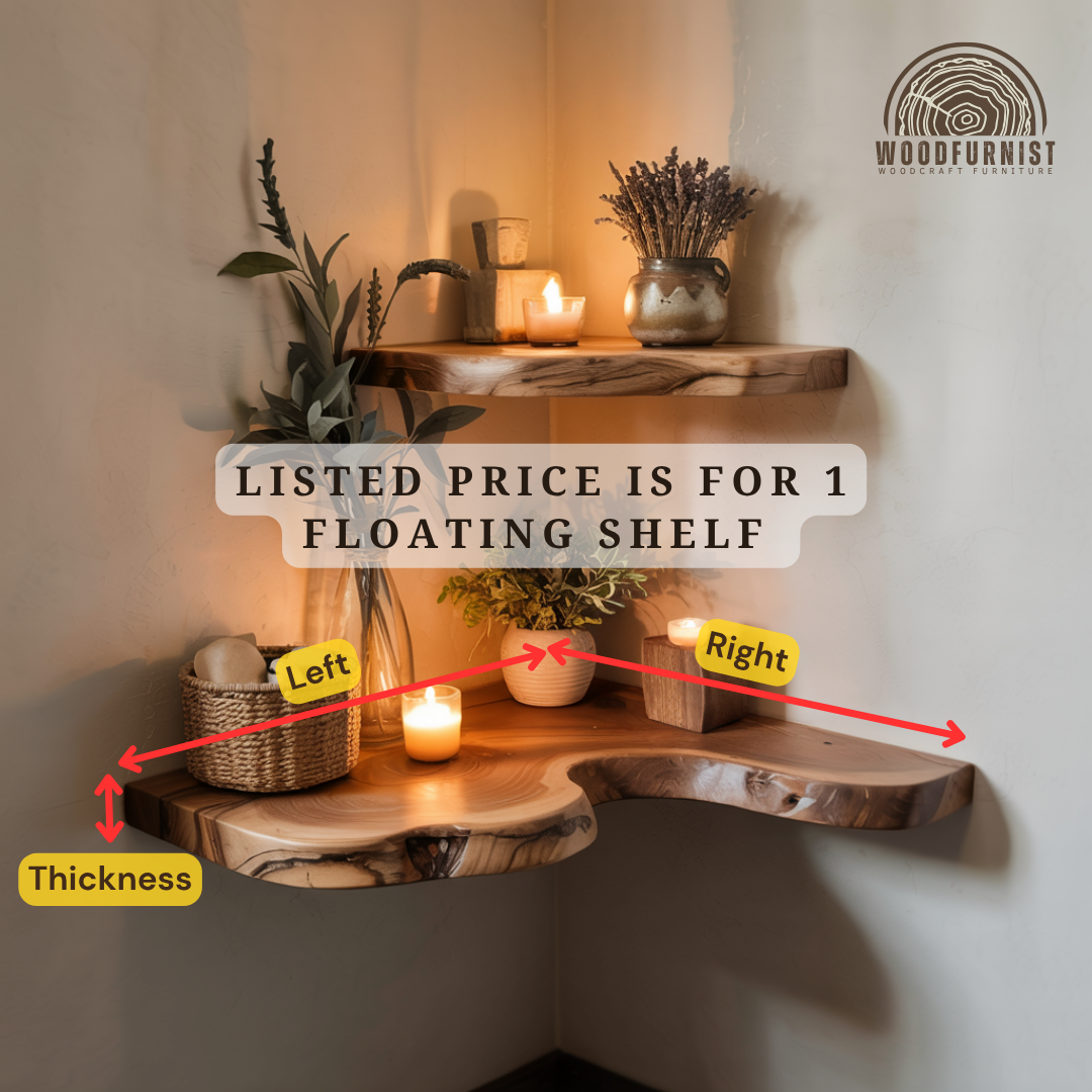 Handcrafted Rustic Corner Floating Wooden Shelf | Natural Live Edge Wall Shelf for Home Decor WFNED0103