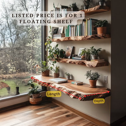 Solid Wood Floating Shelves – Handmade Live Edge Wall Shelves for Workspace