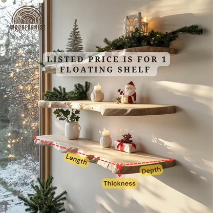 Rustic Floating Wood Shelf – Natural Live Edge Wall Mounted Shelf for Christmas & Everyday Decor WFNED0176