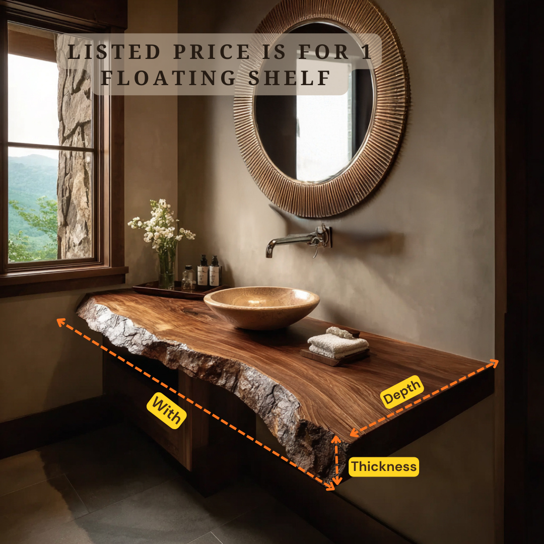 Solid Wood Floating Bathroom Vanity – Handmade Live Edge Vanity for Modern Bathroom