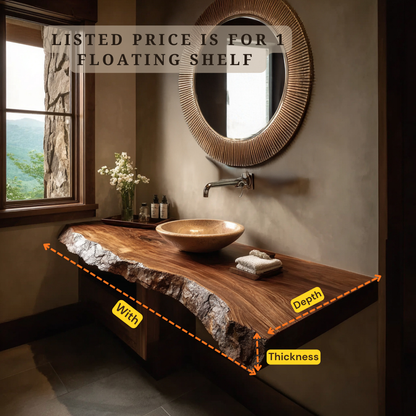 Solid Wood Floating Bathroom Vanity – Handmade Live Edge Vanity for Modern Bathroom