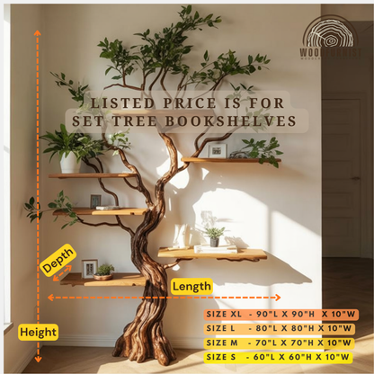 Natural Wood Standing Tree Bookshelf – Unique Branch Bookshelf for Living Room Storage WFNED0152