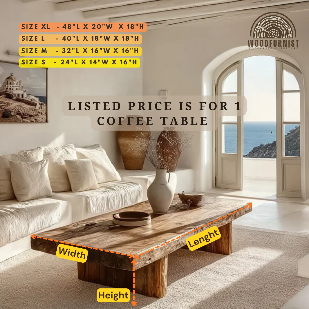 Organic Solid Wood Coffee Table – Rustic Live Edge Slab Table for Minimalist & Coastal Interiors WFNED0165