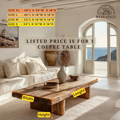Organic Solid Wood Coffee Table – Rustic Live Edge Slab Table for Minimalist & Coastal Interiors WFNED0165
