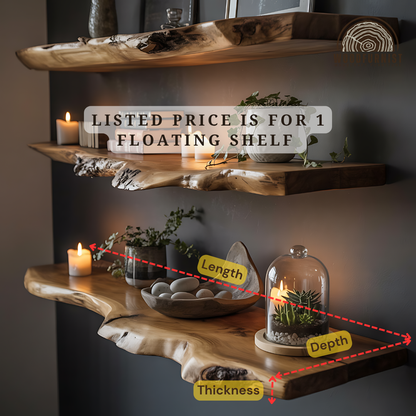 Live Edge Floating Wooden Shelf – Rustic Natural Wood Wall Shelf for Home Décor WFNED0146