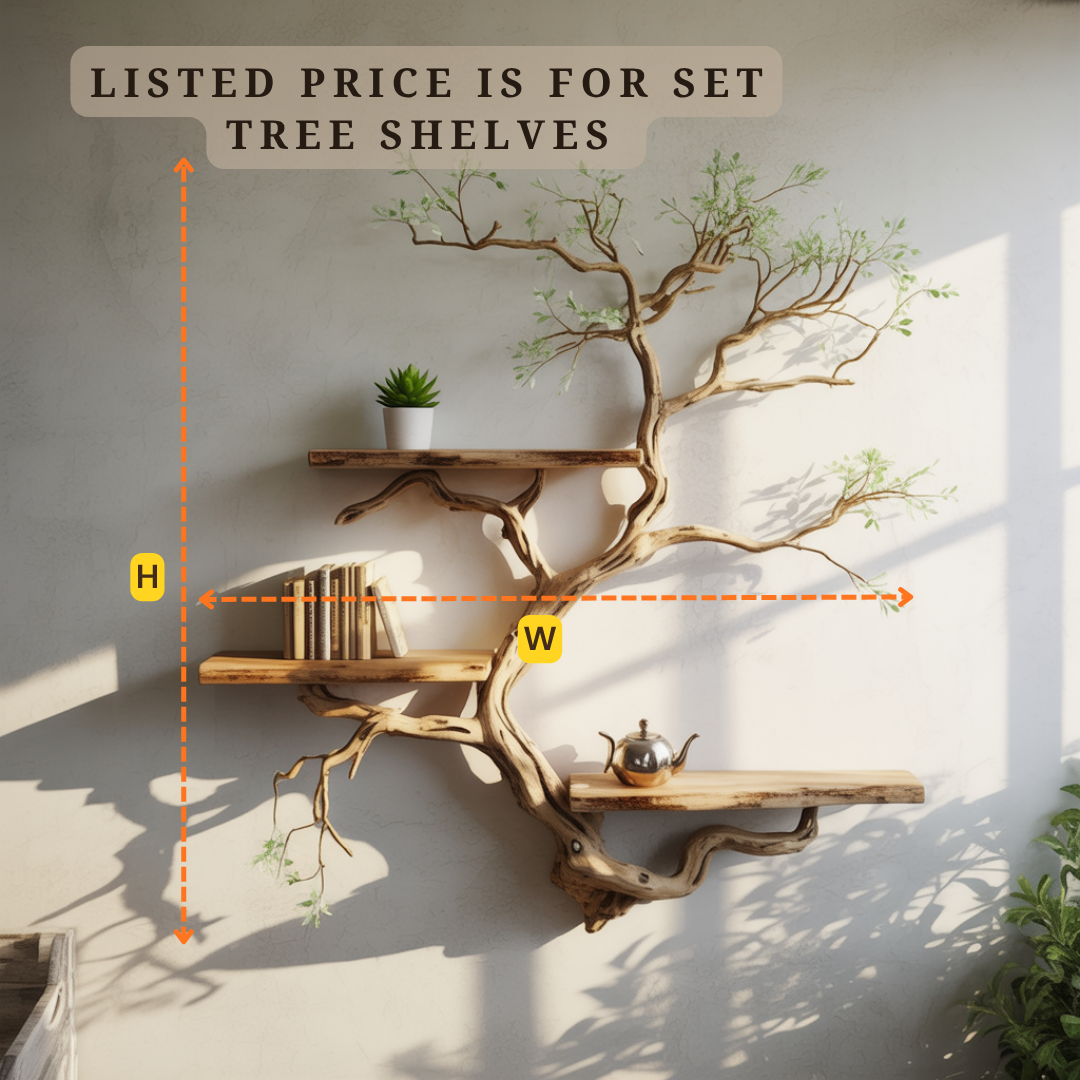 Tree Branch Live Edge Solid Wood Wall Shelf – Sculptural Tree Shelf