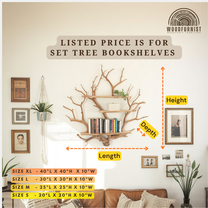 Natural Branch Tree Bookshelf – Handmade Wooden Wall Shelf – Artistic Live Edge Furniture WFNED0110