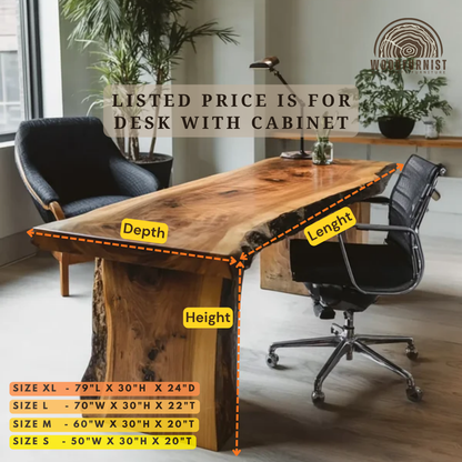 Live Edge Solid Wood Office Desk – Handmade Natural Slab Executive Table WFNED0139