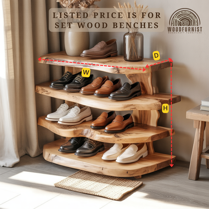 Live Edge Solid Wood Shoe Rack – Functional Storage with Natural Sculptural Beauty