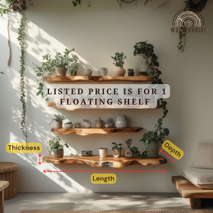 Live Edge Floating Shelves – Handmade Solid Wood Wall Shelves – Rustic Natural Home Decor by Woodfurnist WFNED0118