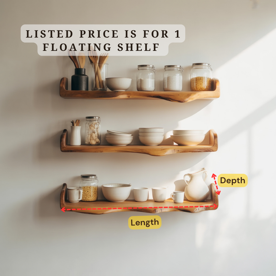 Live Edge Kitchen Floating Shelves – Solid Wood Wall-Mounted Storage & Display Shelves WFNVA0021
