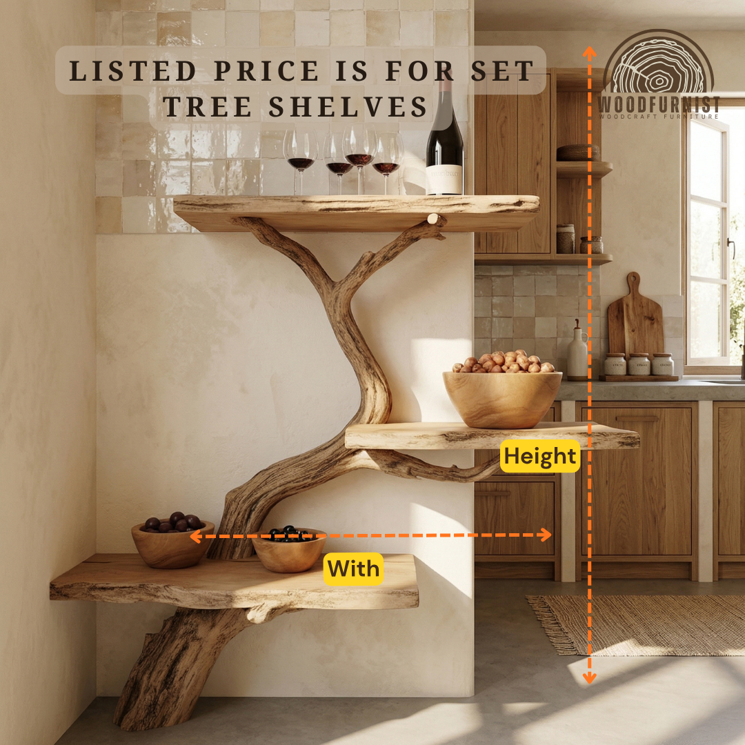 Handmade Tree Shelf – Solid Wood Wall Shelf for Kitchen & Living Room