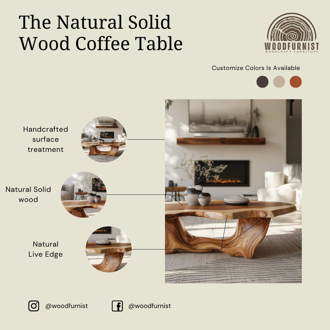 Handcrafted Sculptural Wood Coffee Table – Organic Solid Wood Statement Table WFNED0187