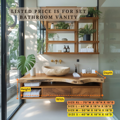Modern Floating Bathroom Vanity – Solid Wood Vanity with Drawers & Open Shelving