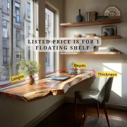 Live Edge Floating Wooden Desk – Wall Mounted Solid Wood Workspace for Home Office WFNED0133