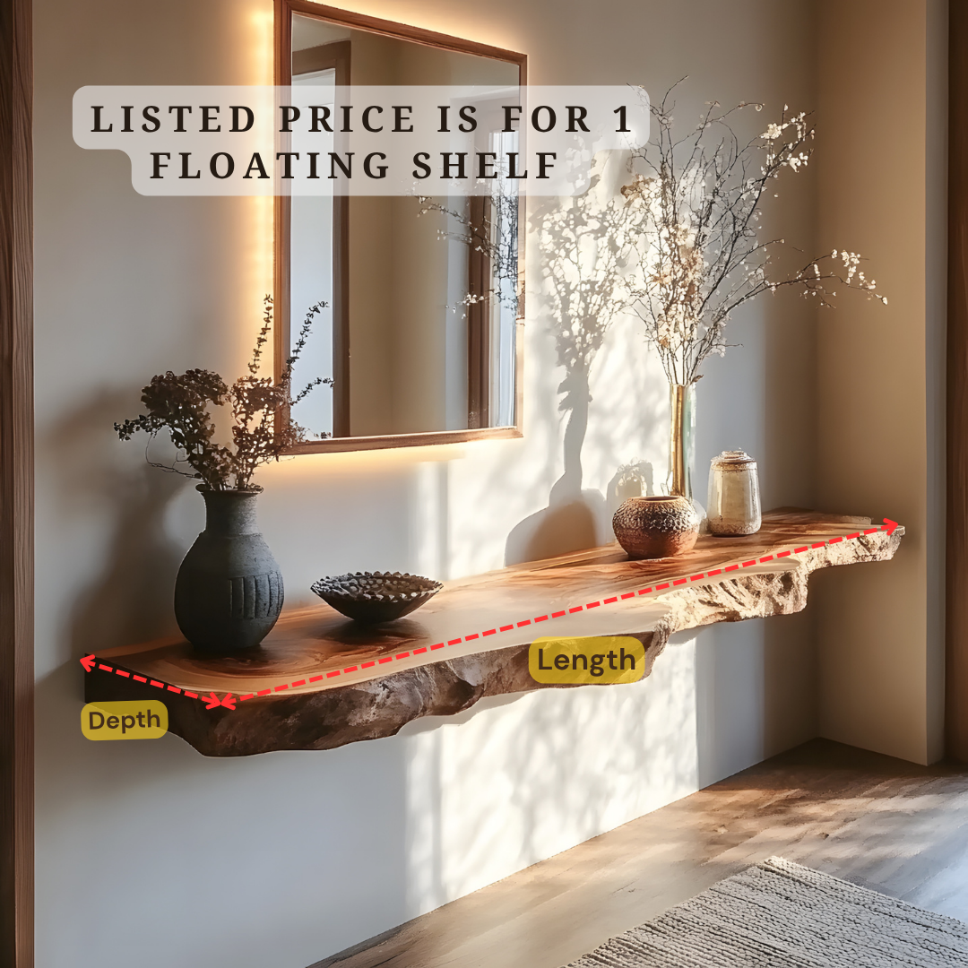 Live Edge Wall Floating Shelf – Rustic Modern Wood Shelf for Home Decor