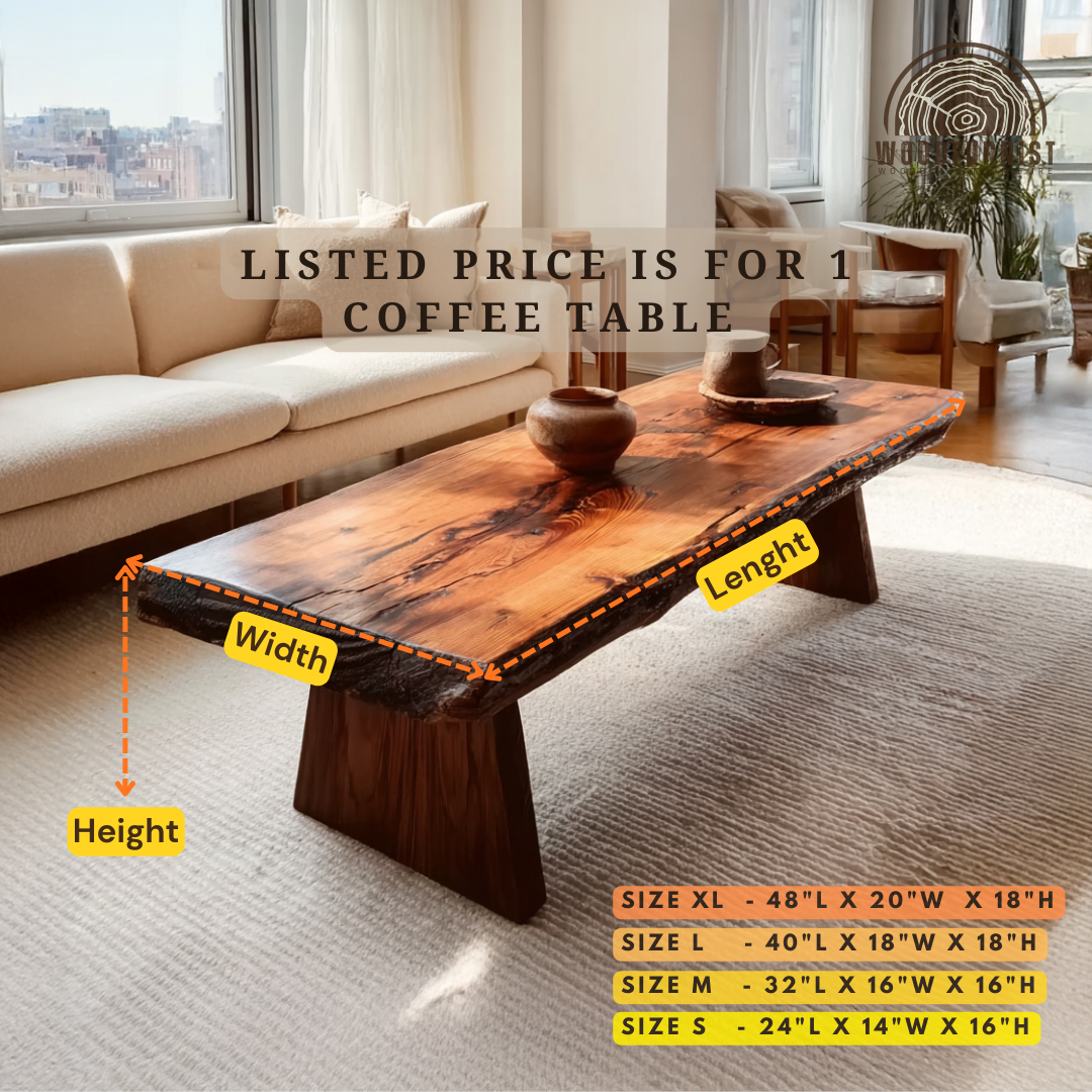 Luxury Live Edge Coffee Table – Natural Wood Modern Rustic Table for Home Décor WFNED0161