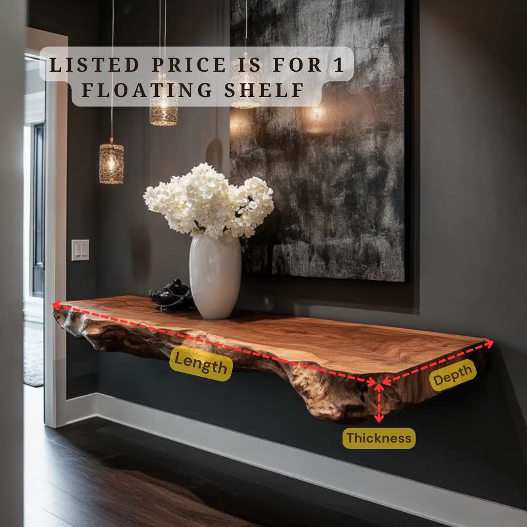 Live Edge Wood Wall Shelf – Rustic Modern Floating Shelf for Home Styling