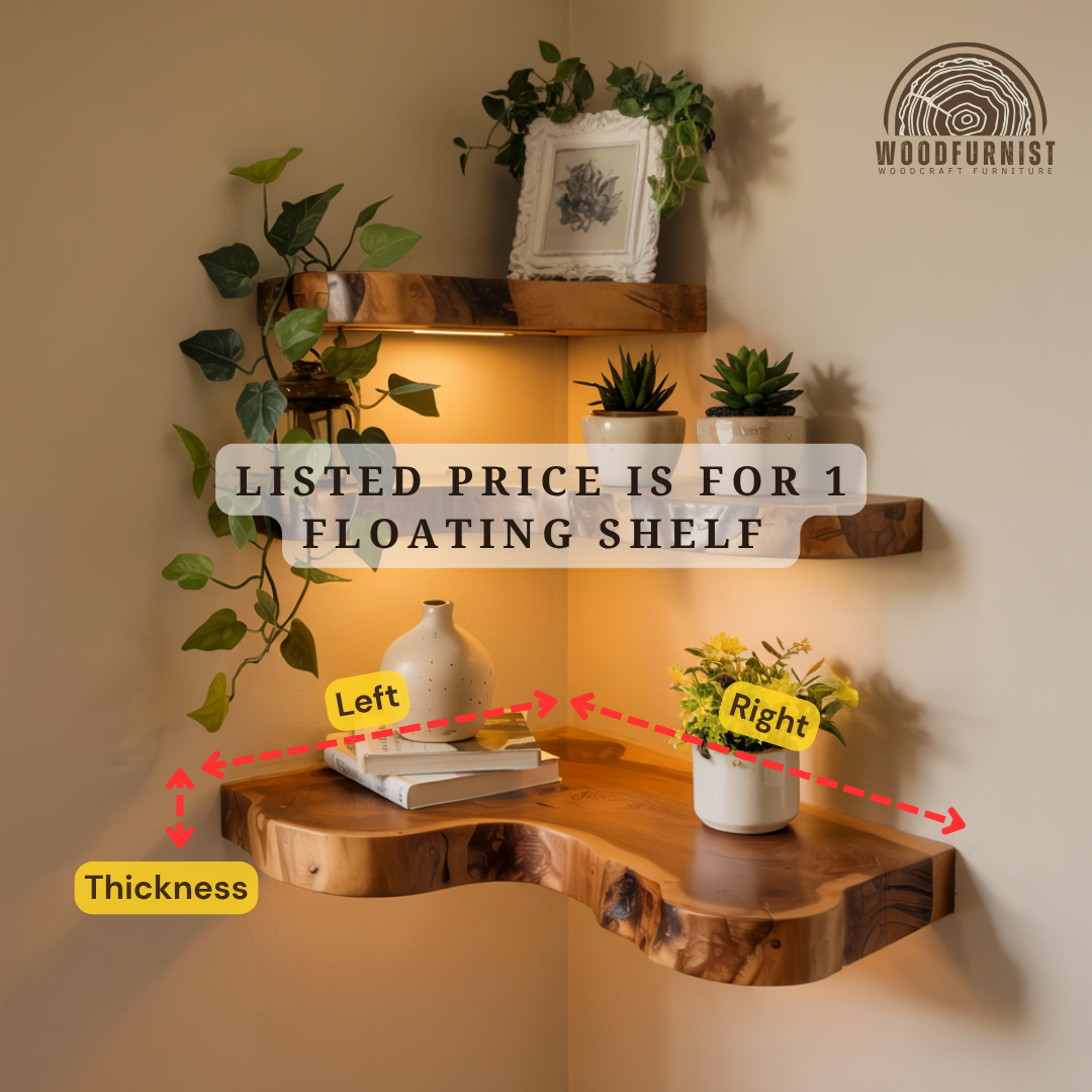 Handcrafted Rustic Corner Floating Wooden Shelf | Natural Live Edge Wall Shelf for Home Decor WFNED0104