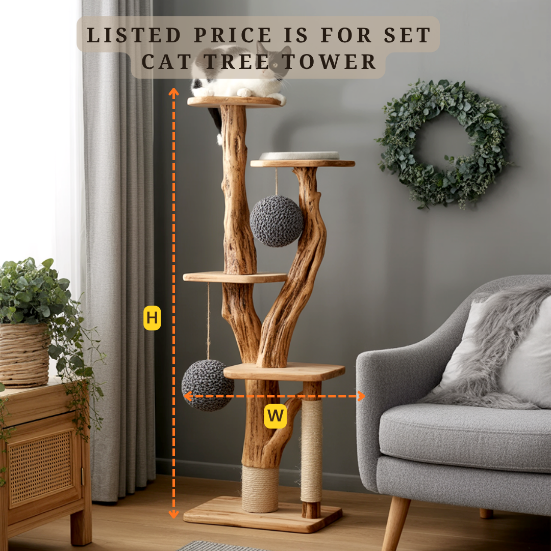 Artistic Live Edge Solid Wood Cat Tree – Elegant Cat Furniture