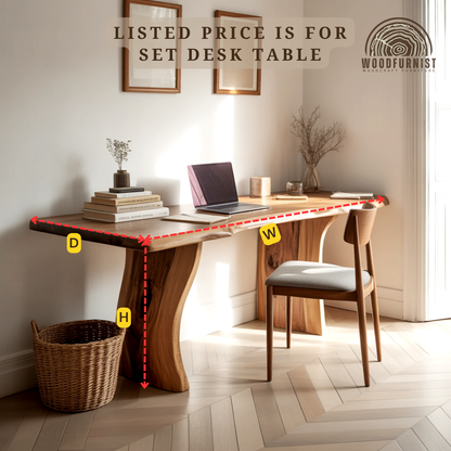 Sculptural Live Edge Solid Wood Desk – Functional Art for Modern Living