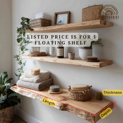 Rustic Floating Wooden Shelf – Handcrafted Live Edge Wall Shelves for Bathroom Storage WFNED0128
