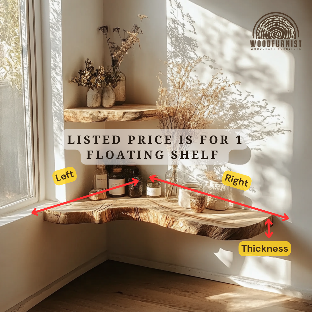 Live Edge Corner Floating Shelves - Handmade Solid Wood Wall Shelves for Rustic Home Décor WFNED0022